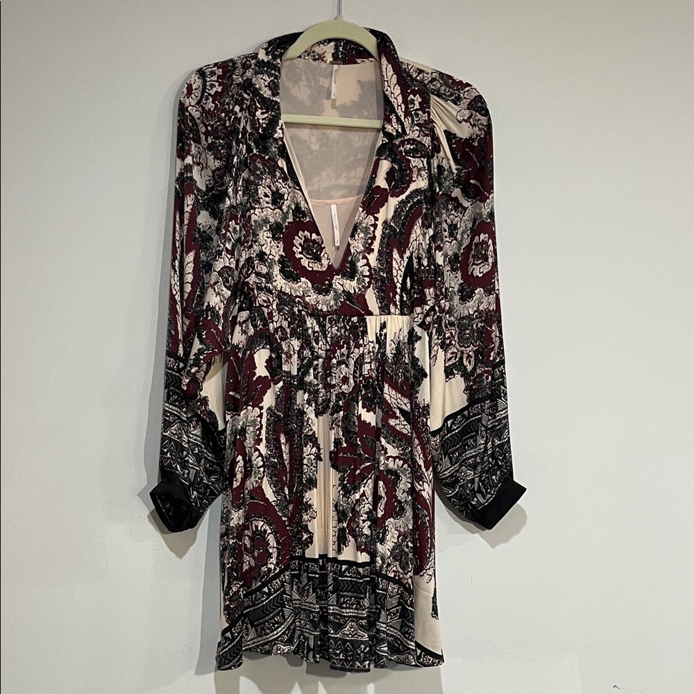 Free People Floral Print Mini Dress in Burgundy and Black